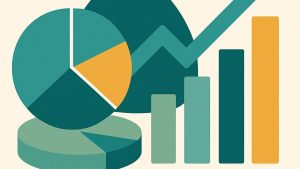 Ilustração digital em estilo flat mostrando um saco de dinheiro sobre gráficos de pizza, barras ascendentes, seta de crescimento e peça de quebra-cabeça, simbolizando criatividade e diversificação de investimentos